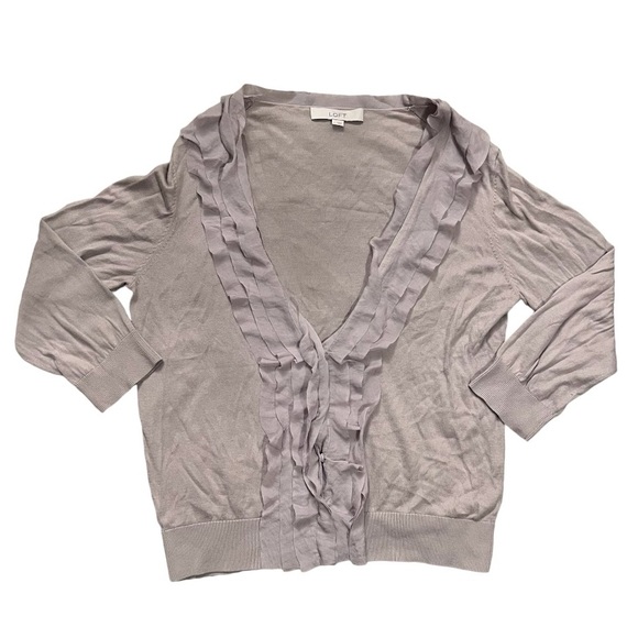 LOFT Sweaters - Loft Ruffle V-Neck Lightweight Cardigan